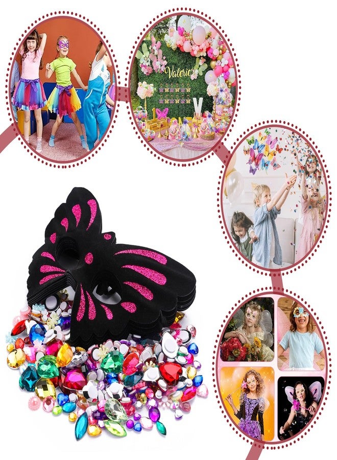 RICHNESS Butterfly Masks for Kids Make Your Own Kids Butterfly Costume Masks with Self-Adhesive Jewels Fun Birthday Party Activities pack of 12 - Image 5